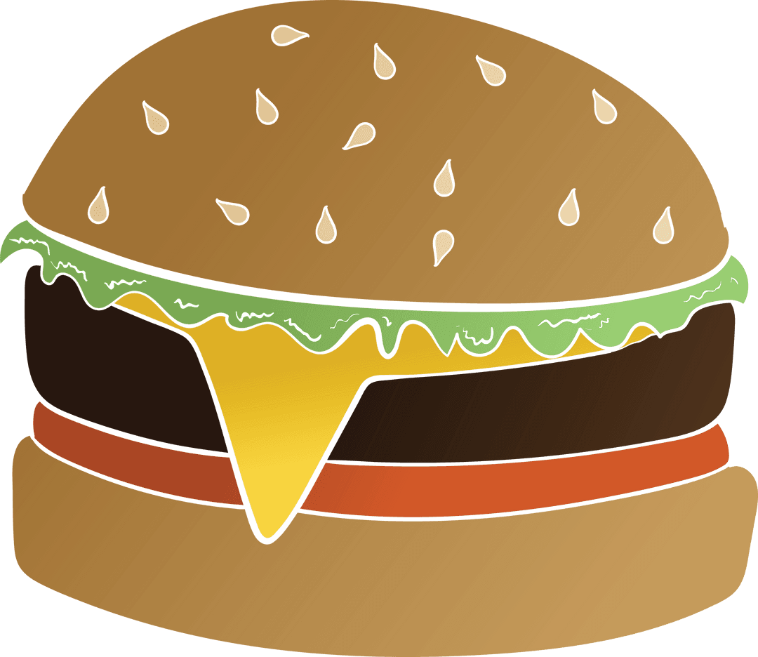 Transparent Hamburger Illustration with Cheese and Lettuce