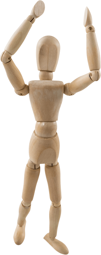 Wooden Artist Mannequin Energetic Pose Transparent Design