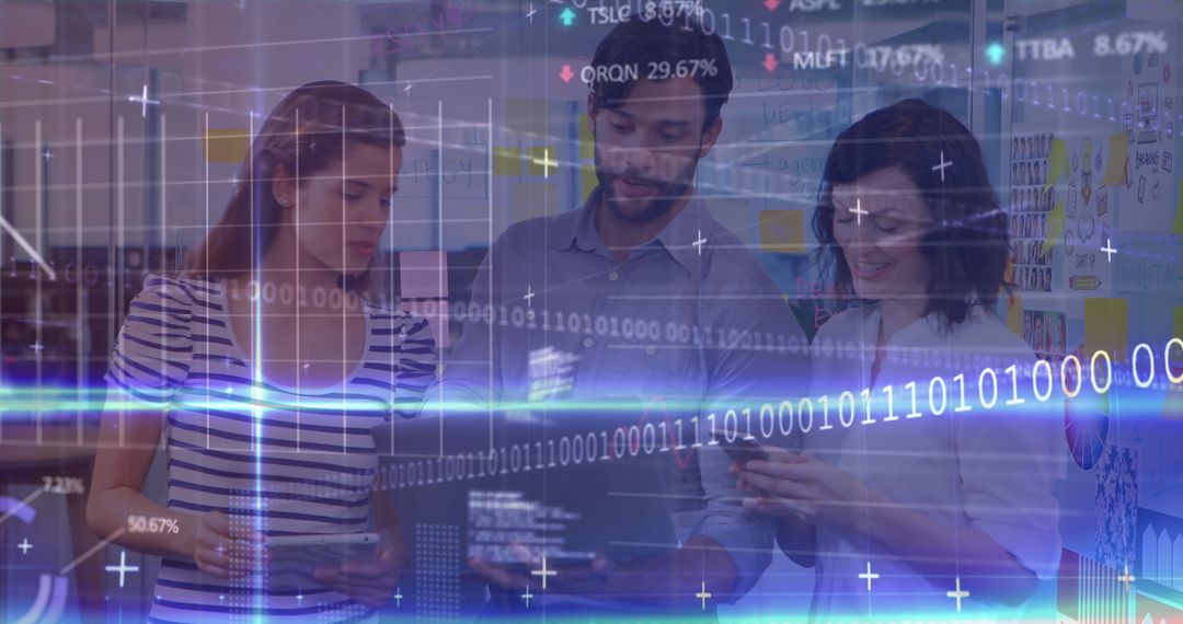 Diverse Team Collaborating on Technology and Data Analysis