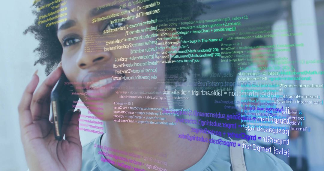 Businesswoman Embracing Technology with Digital Code Interface