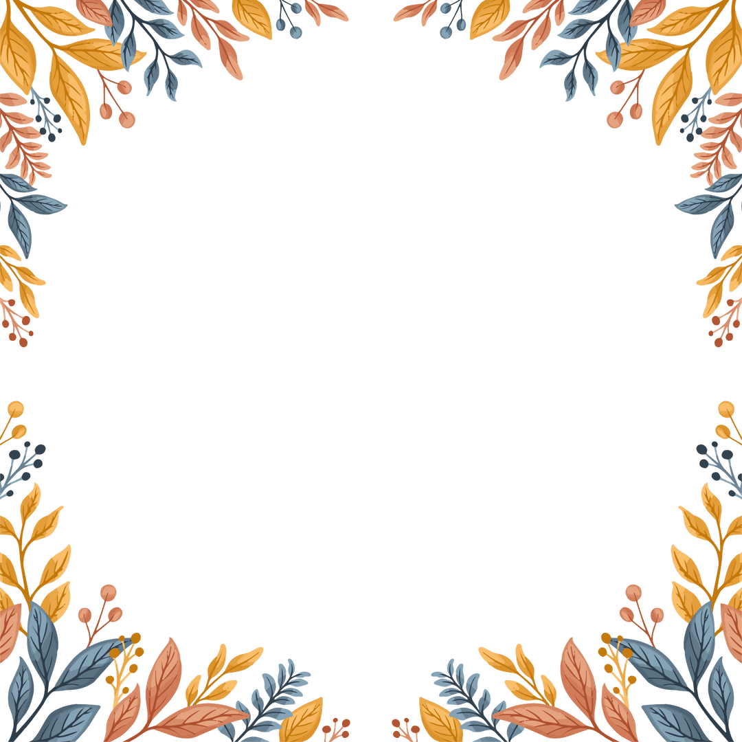 Flat Design Autumn Frame with Stylized Leaves on Transparent Background