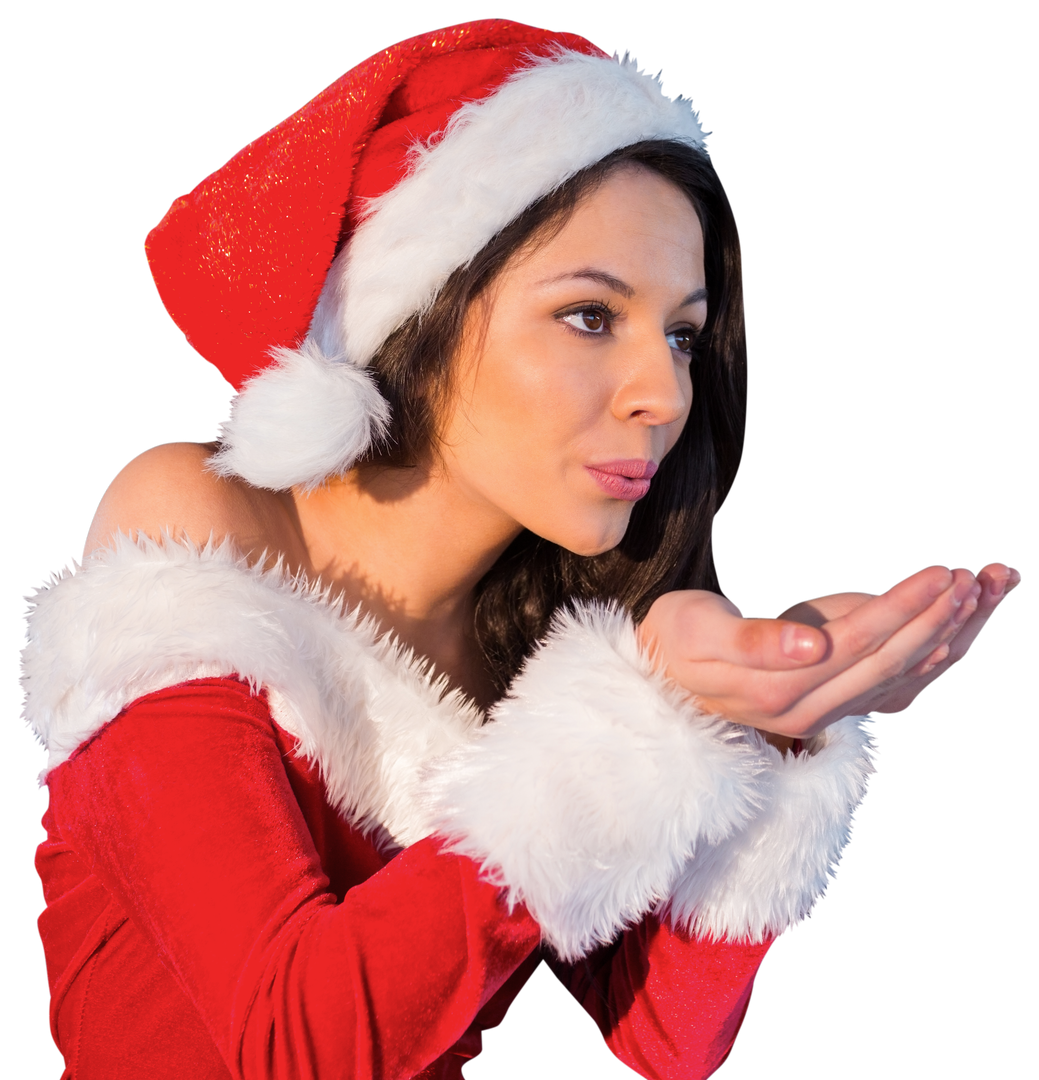 Transparent Santa Girl Blowing a Kiss in Festive Outfit - Download Free Stock Images Pikwizard.com