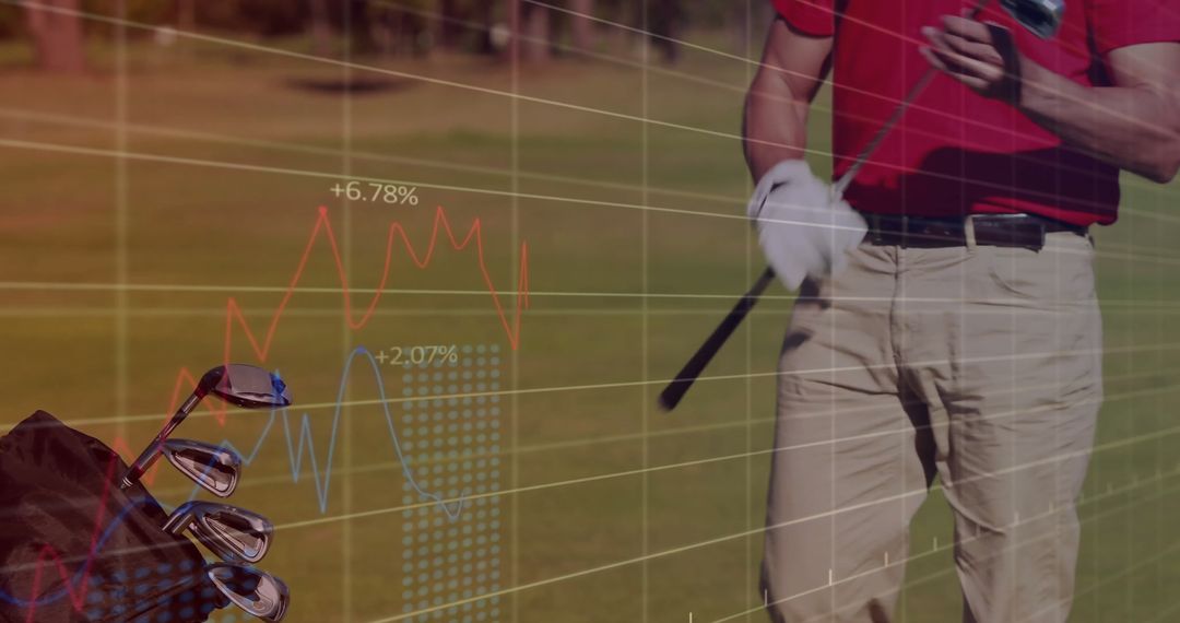 Digital Data Overlay with Golfer on Green Course Illustrating Sport Analytics