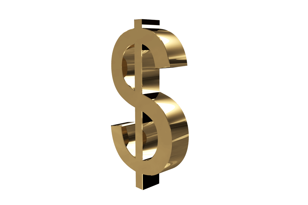 Transparent 3D Gold Dollar Symbol Isolated for Finance and Economy