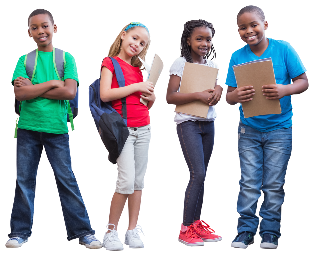 Happy Diverse Schoolchildren with Backpacks on Transparent Background - Download Free Stock Images Pikwizard.com