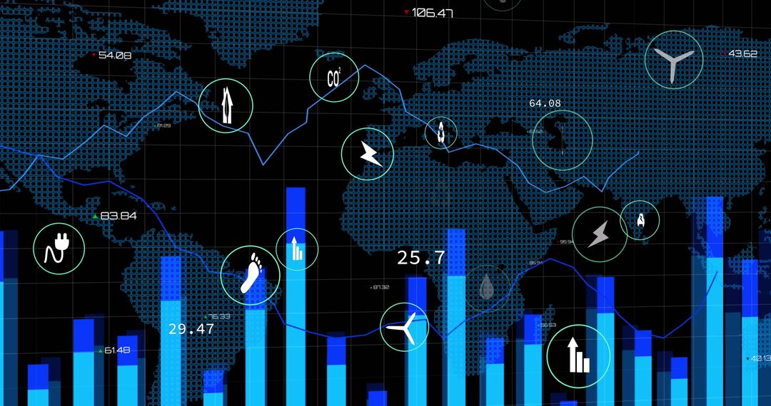 Digital Network of Eco-Friendly Icons Overlaying World Map
