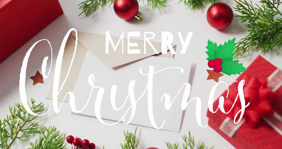 Merry Christmas Card with Festive Decorations