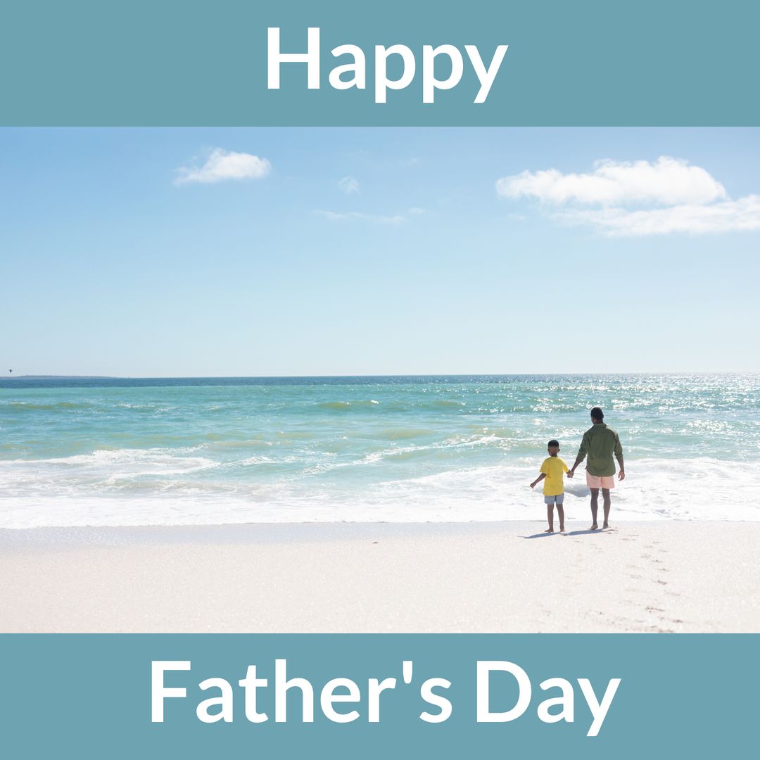 African American Father and Son Holding Hands on Sunny Beach for Father's Day - Download Free Stock Templates Pikwizard.com