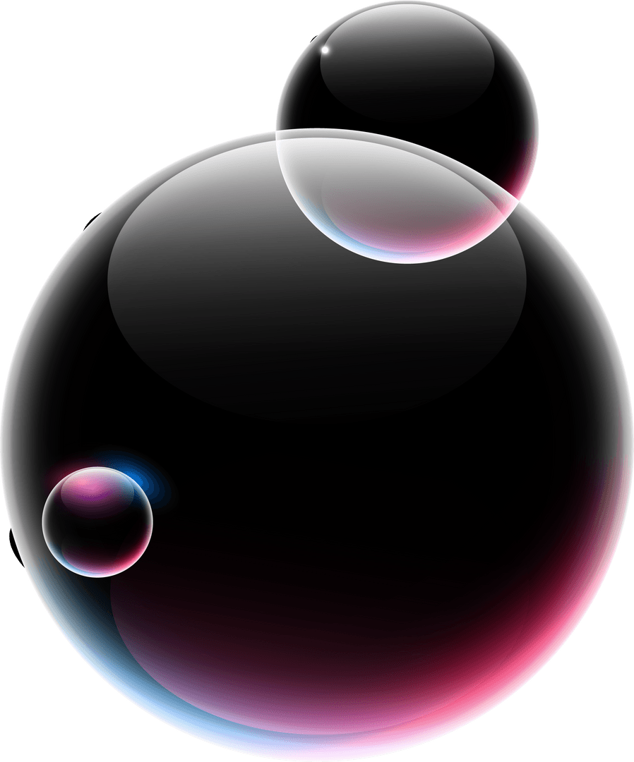 Transparent Bubbles with Reflective Pink and Blue Hues in Abstract 3D Render