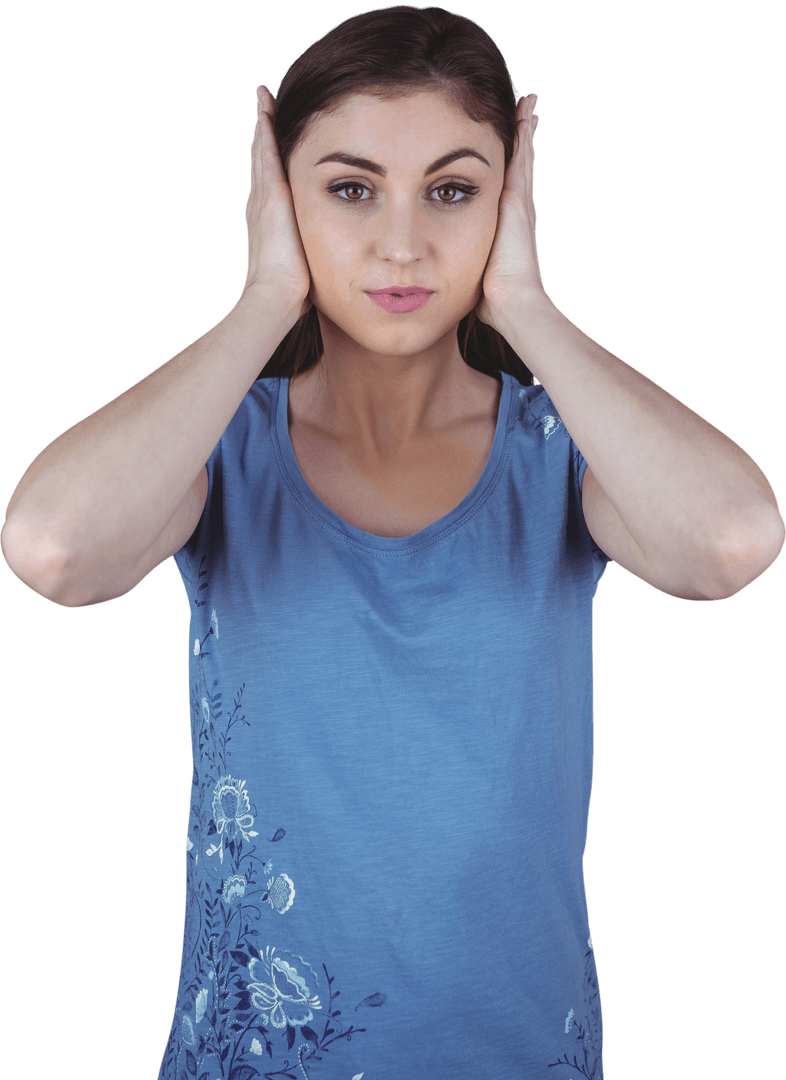 Young Woman Covering Ears Transparent Background
