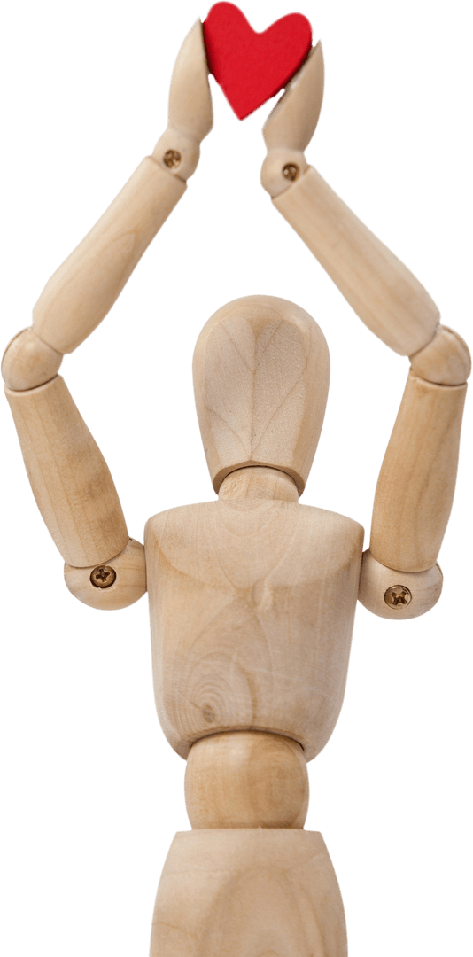 Transparent Wooden Mannequin Holding Red Heart High