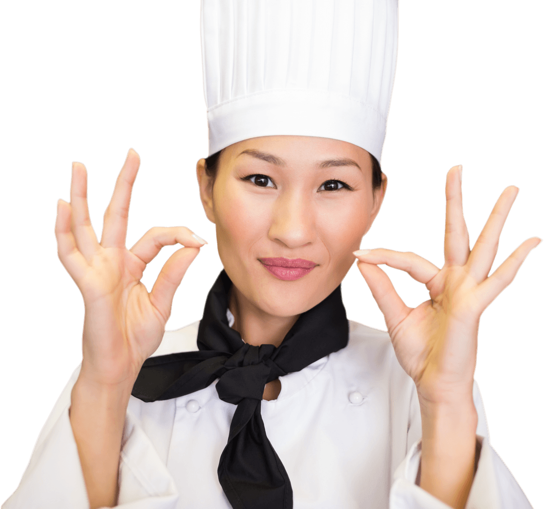 Smiling Female Chef Gesturing Okay in Transparent Background