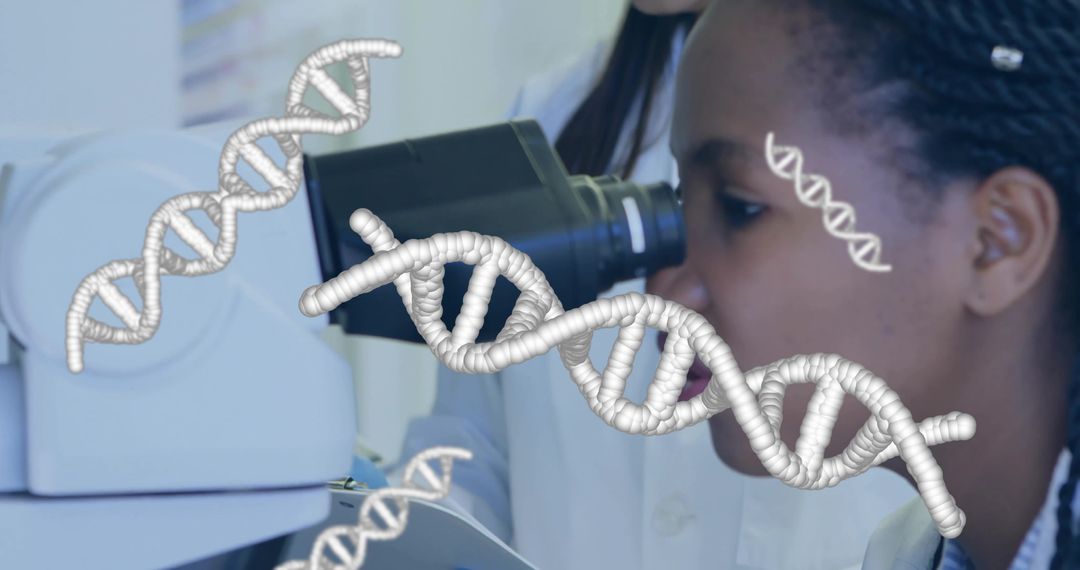 Scientist Examining DNA Sequences Through Microscope