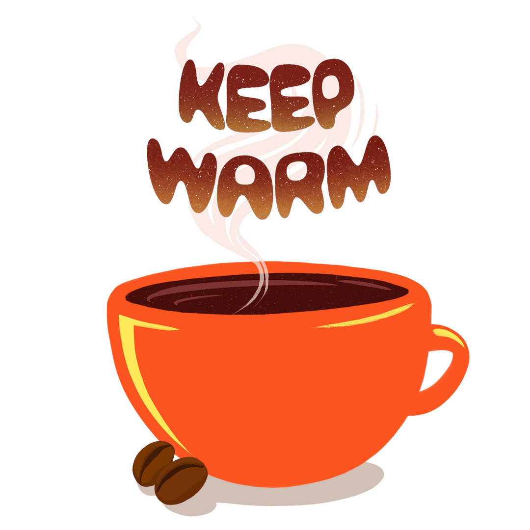 Orange Mug with Rising Steam Text on Transparent Background