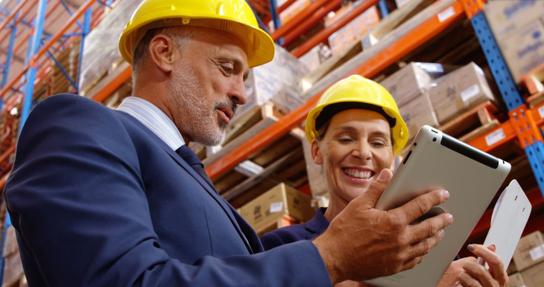 Warehouse Managers Reviewing Inventory On Digital Tablet - Free Images, Stock Photos and Pictures on Pikwizard.com