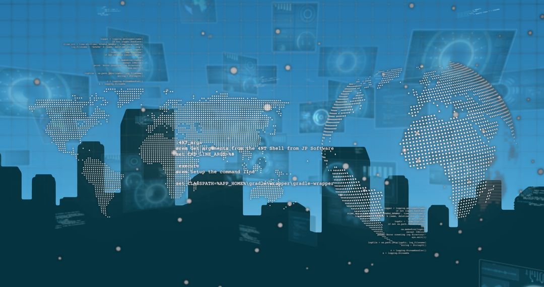 Futuristic Global Data Processing Over Urban Skyline