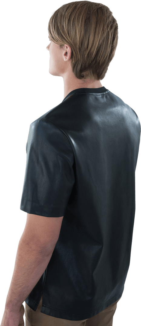 Transparent Rear View of Man in Black Leather T-Shirt