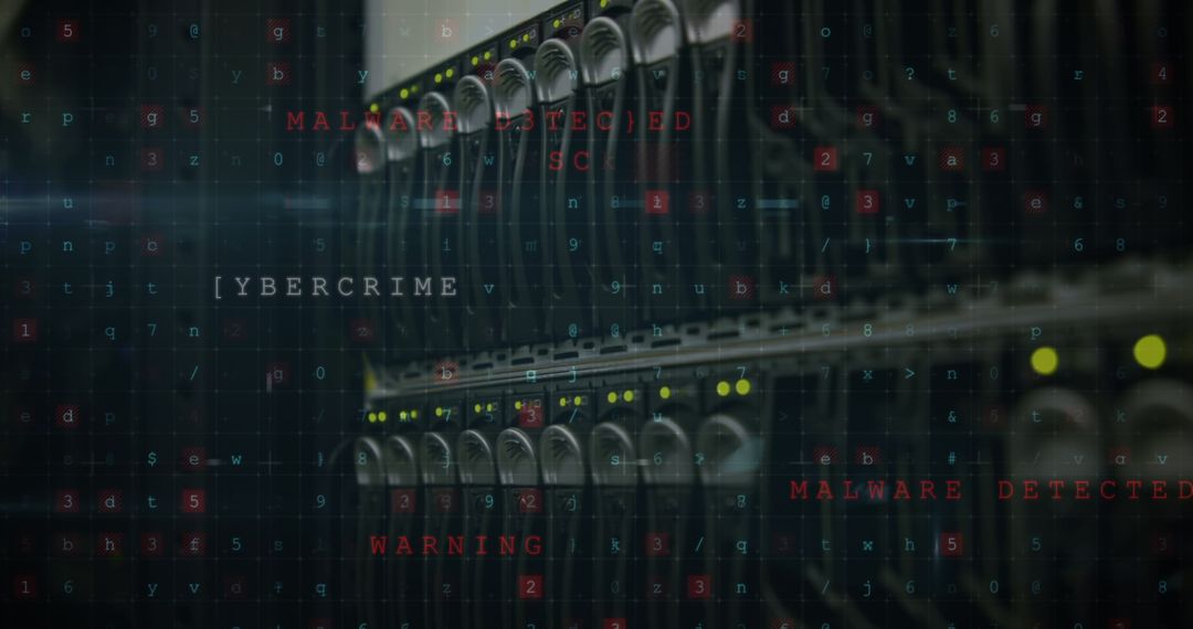 Cyber Attack Warning on Server Room Background