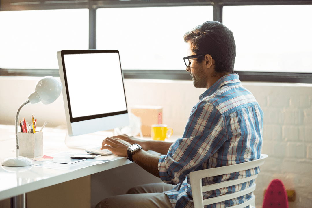 Transparent Screen Technology Displays Man Working in Modern Office