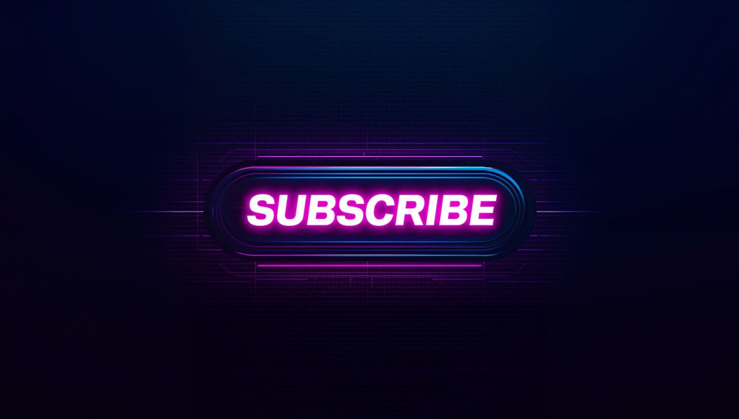Glowing Neon Subscribe Button Pulsing on Cyber Grid with Futuristic Holographic Glitch