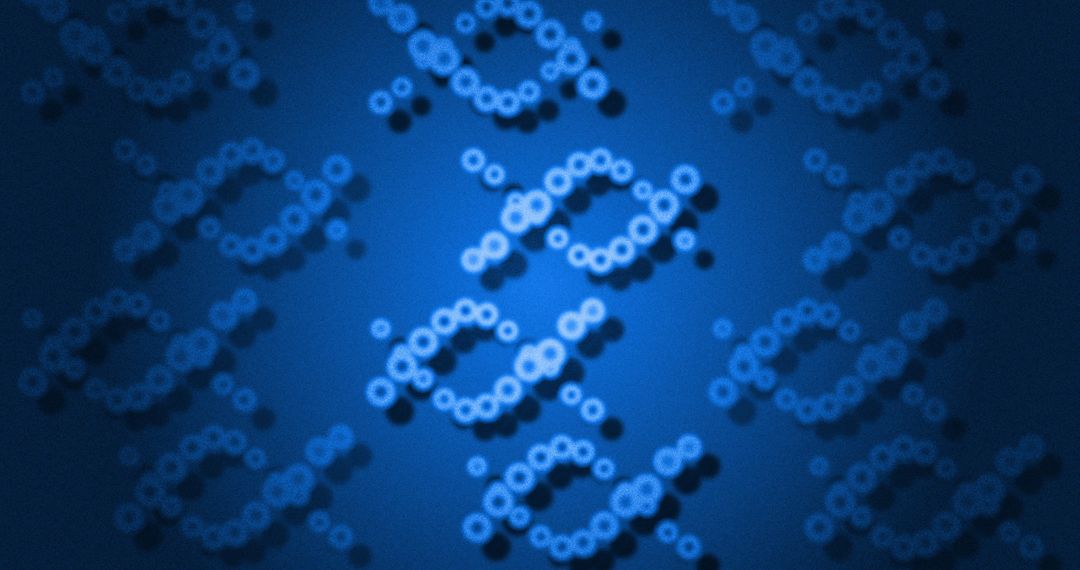 Interconnected Digital DNA Strands on Blue Background