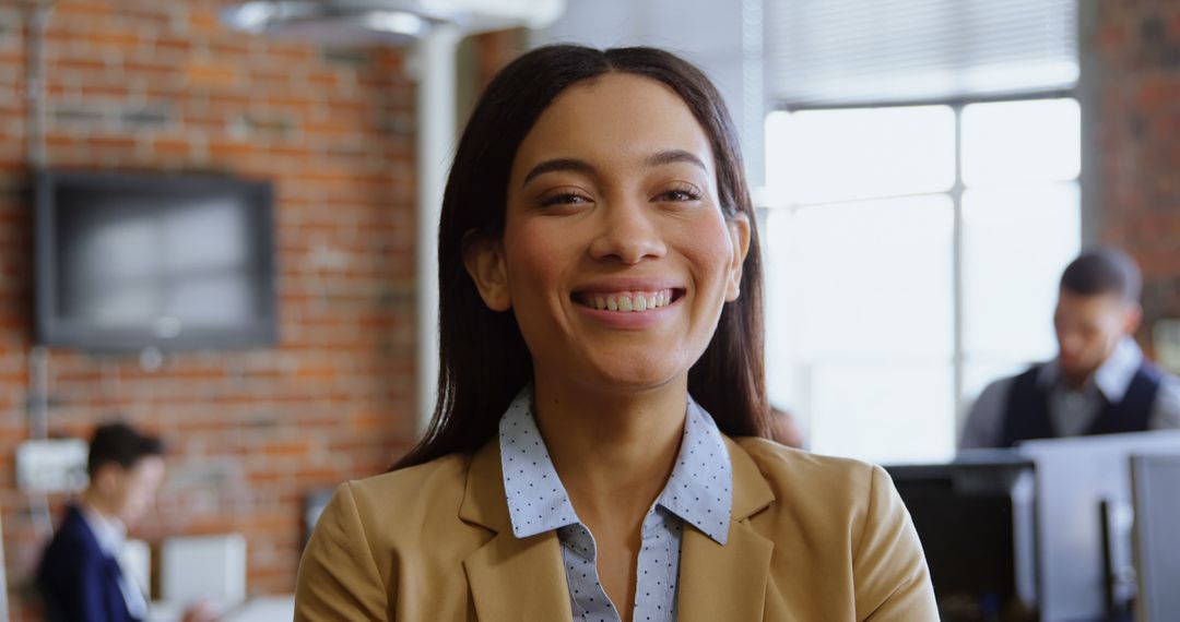 Smiling Biracial Businesswoman Standing in Modern Office with Copy Space - Free Images, Stock Photos and Pictures on Pikwizard.com