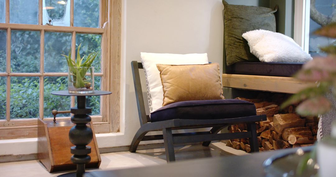 Cozy Chair Beside Window with Succulent and Garden View