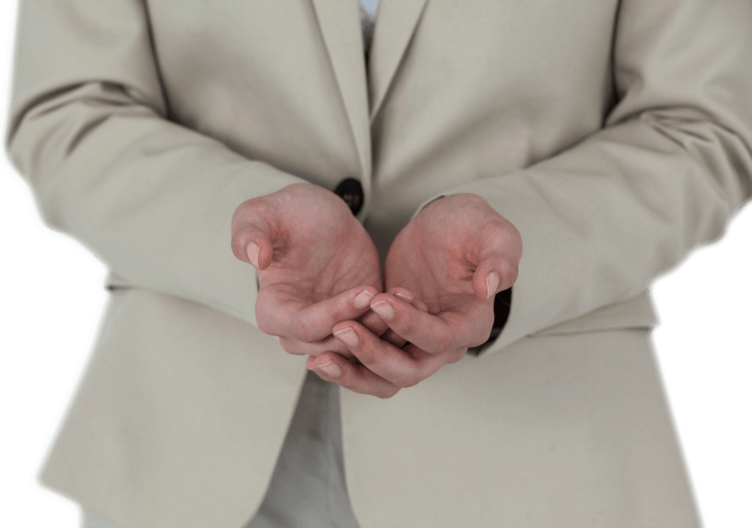 Transparent Midsection of Woman with Cupped Hands Offering Gesture