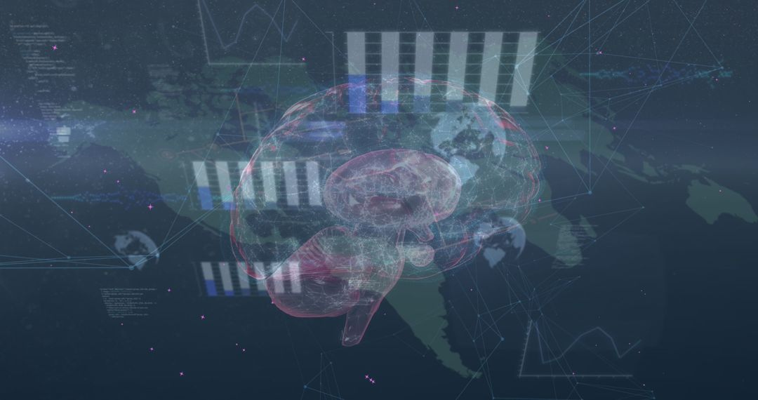 Global AI Brain Over World Map: Digital Connectivity Concept