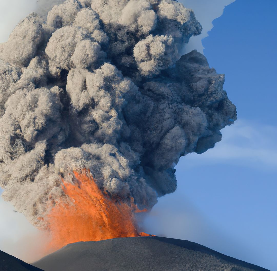 Dramatic Volcano Eruption with Ash and Lava Explosion Against Blue Sky - Free Images, Stock Photos and Pictures on Pikwizard.com