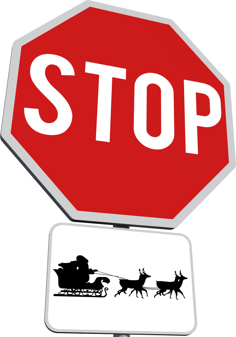 Transparent Stop Sign with Santa Claus Sleigh Illustration