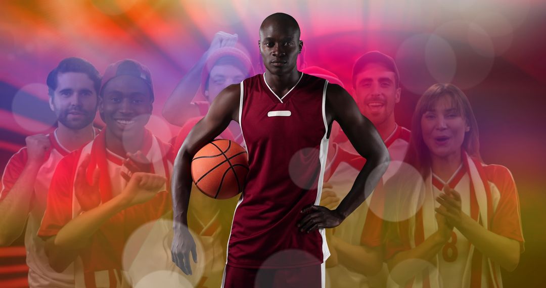 Male Basketball Player Center with Cheering Team