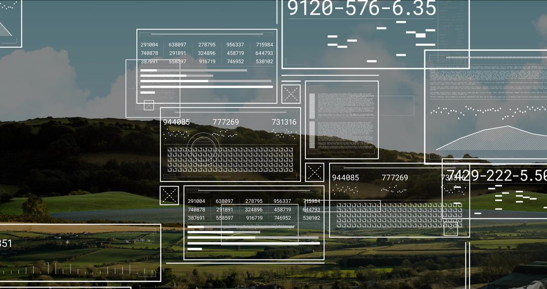 Futuristic Data Visualization Over Scenic Rural Valley