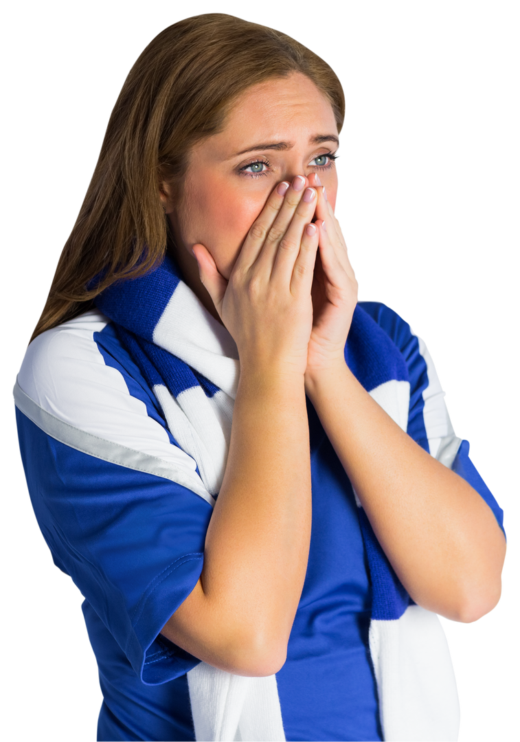 Nervous Football Fanatic Watching Game in Blue T-Shirt with Scarf, Transparent Background - Download Free Stock Images Pikwizard.com