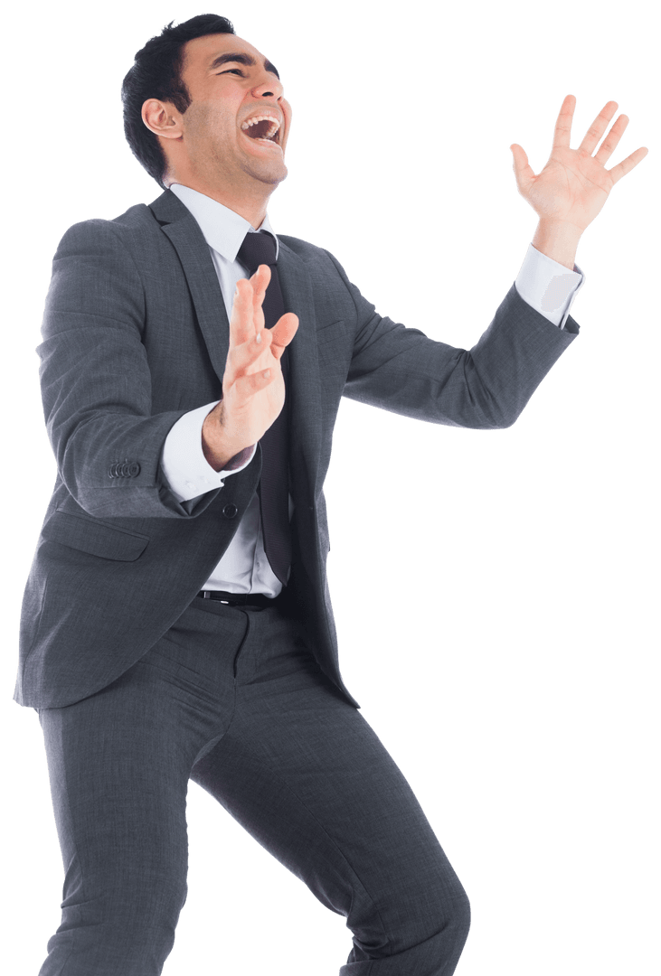 Energetic Businessman Laughing on Transparent Background