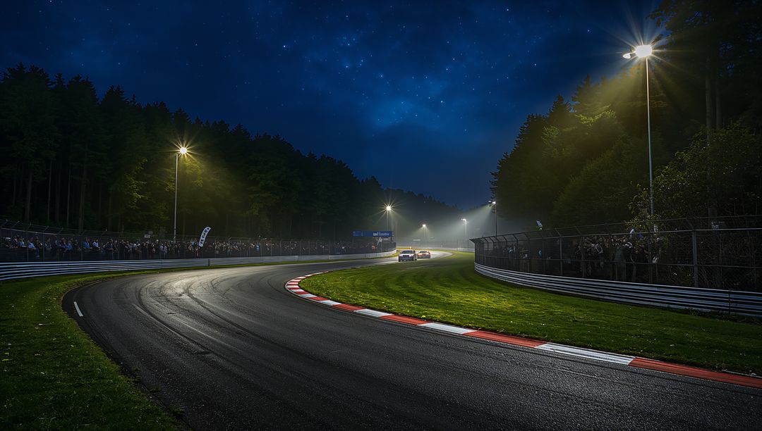 Nighttime Motorsport Race on Forest Circuit