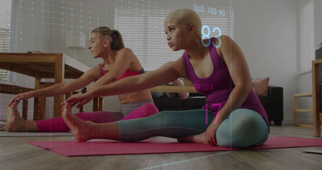 Women Exercising with Digital Health Interface at Home