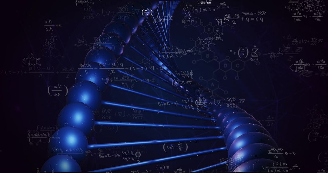 Digital DNA Strand with Mathematical Equations on Dark Background