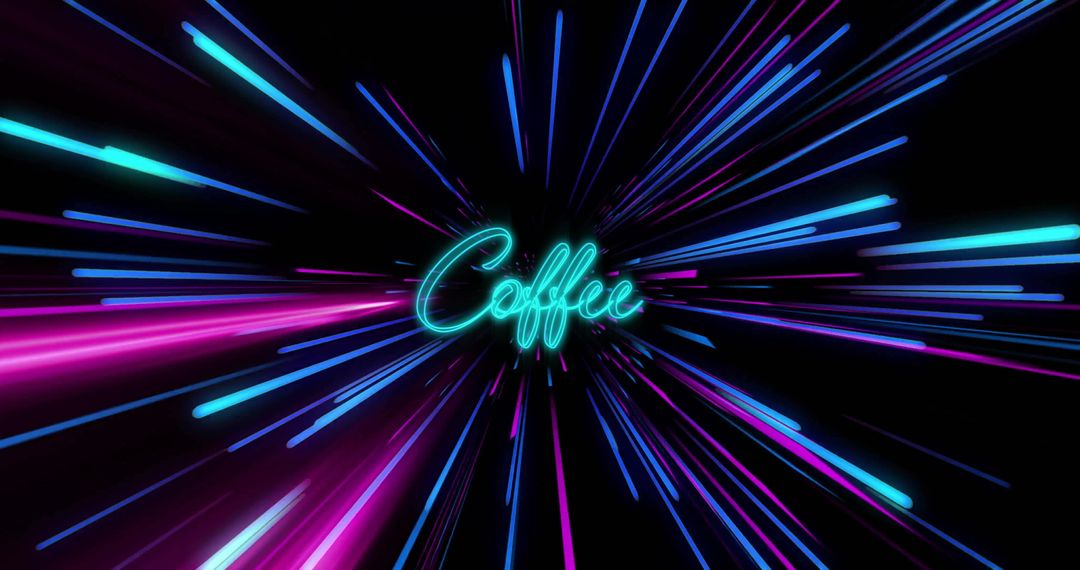 Abstract Neon Coffee Text with Dynamic Light Streaks