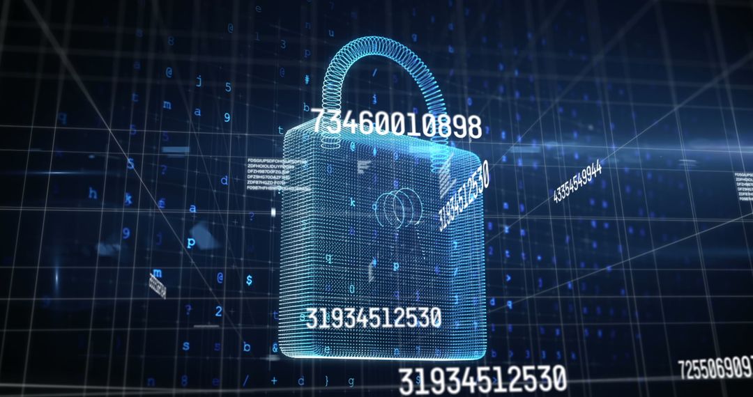 Futuristic Digital Security Padlock with Floating Numbers