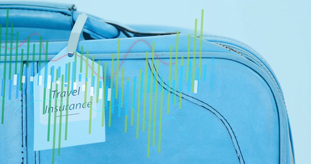 Travel Insurance Concept with Blue Suitcase and Statistical Data Overlay