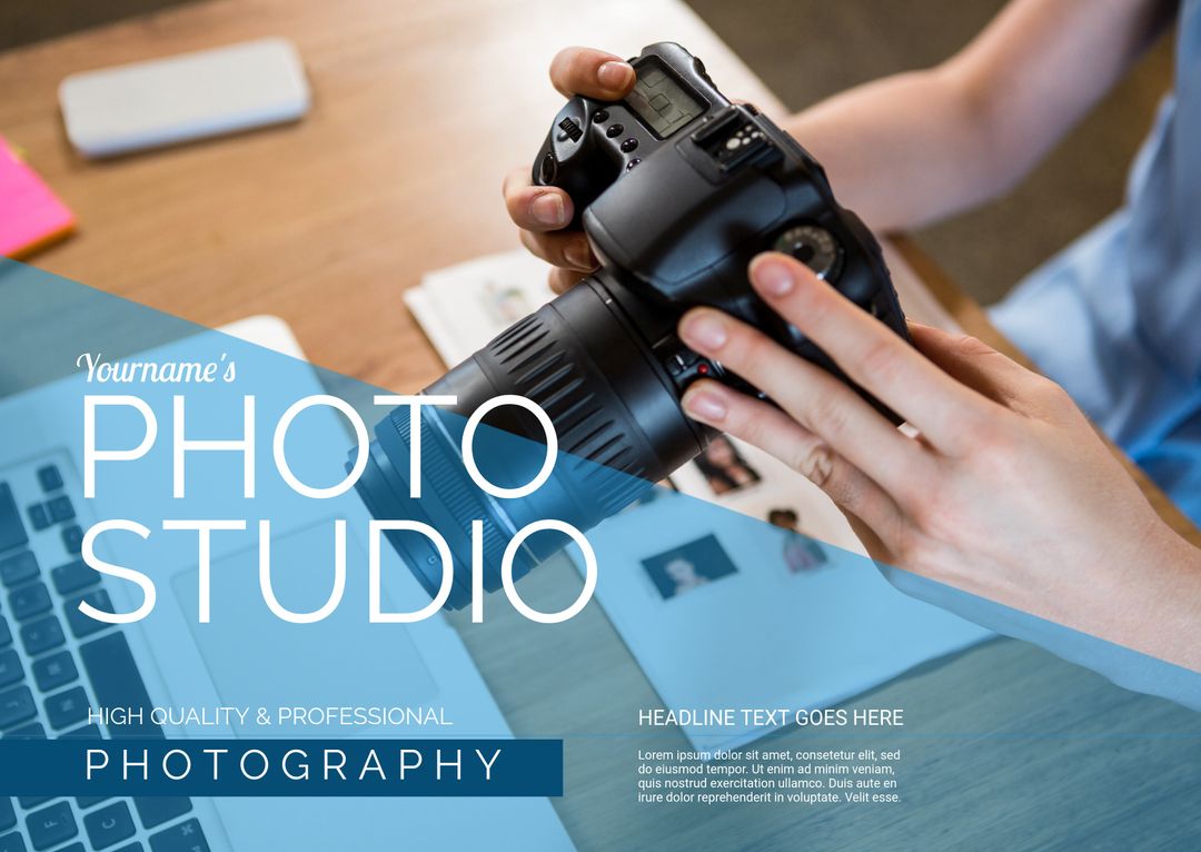 Professional Photographer Holding Digital Camera in Modern Photo Studio - Download Free Stock Templates Pikwizard.com