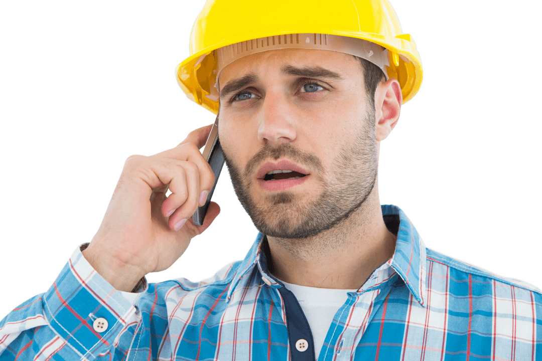 Transparent Construction Worker Talking on Mobile Phone