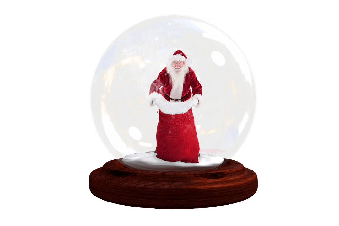 Transparent Santa Holding Sack Inside Festive Snow Globe