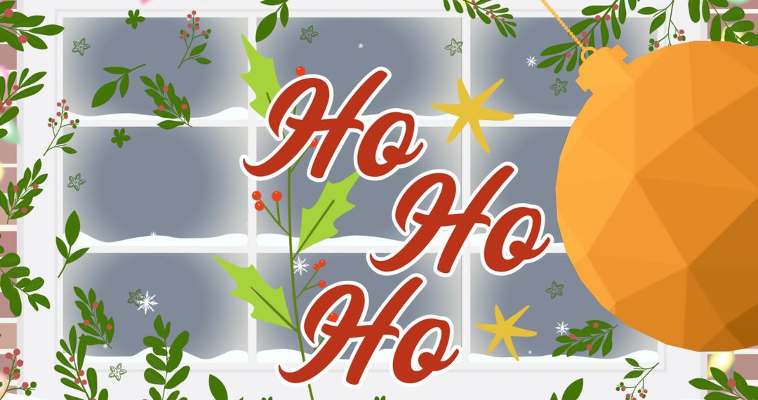 Festive 'Ho Ho Ho' with Christmas Ornaments by Snowy Window