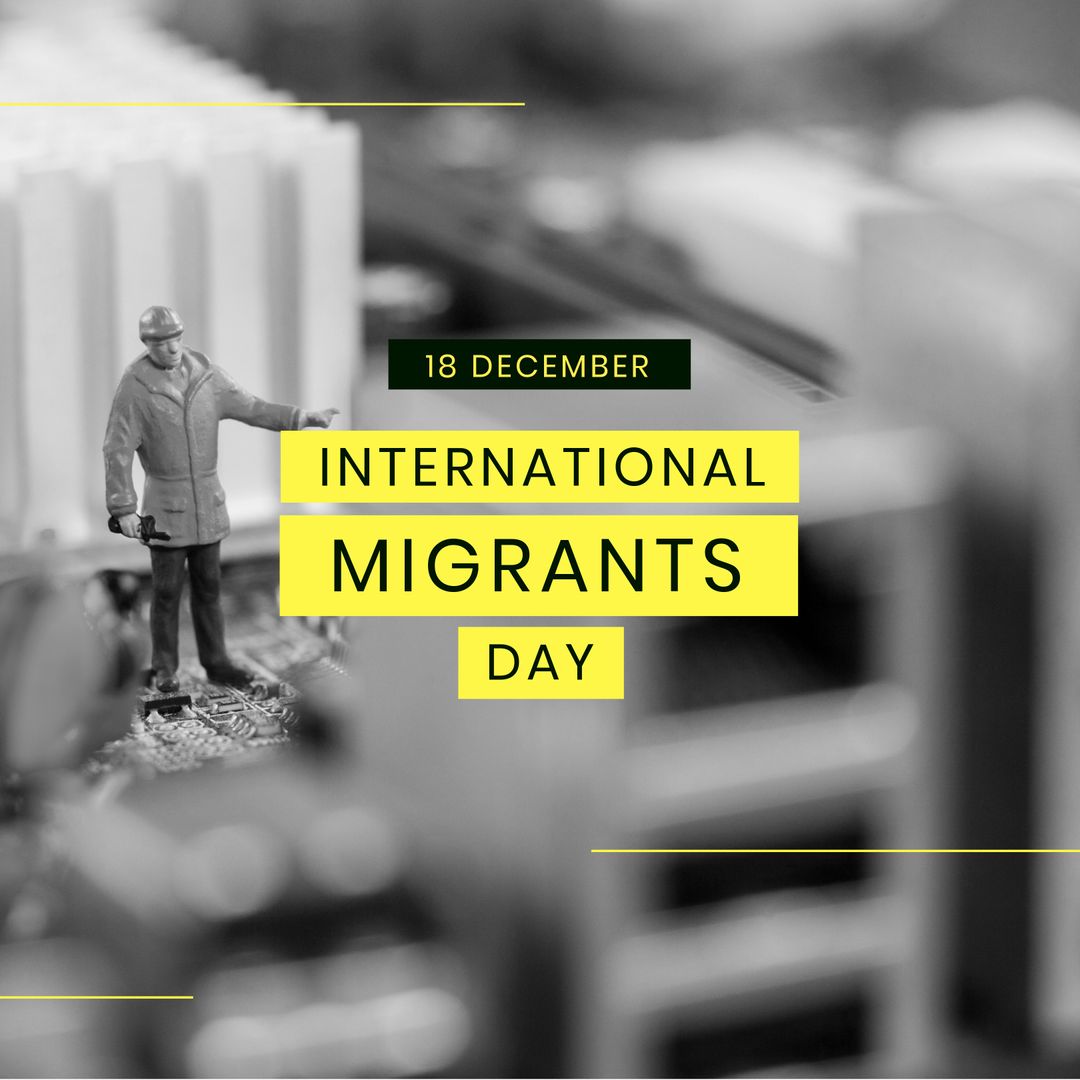 International Migrants Day Message with Figurine in Black and White