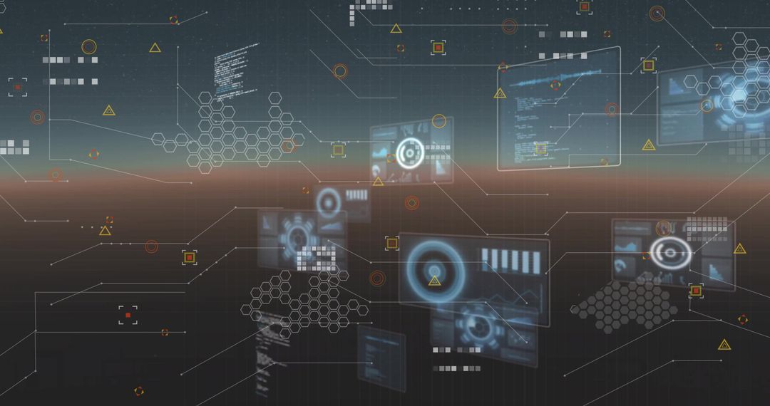Futuristic Data Processing Interface with Global Technology Elements