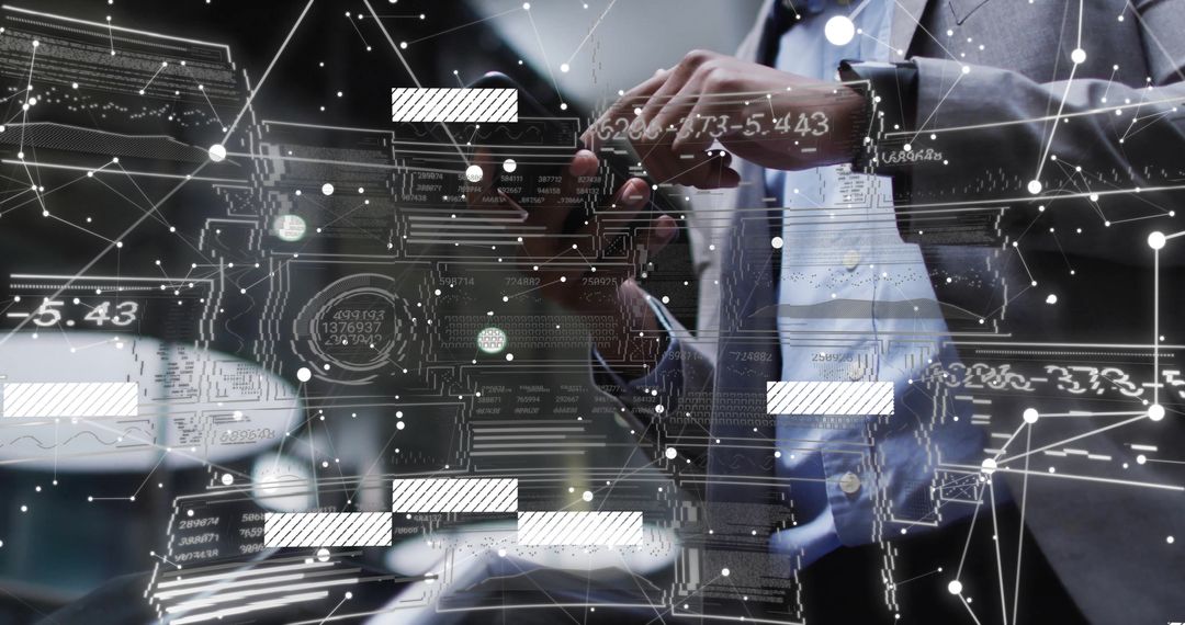 Businessman Interacting with Futuristic Holographic Data Interface