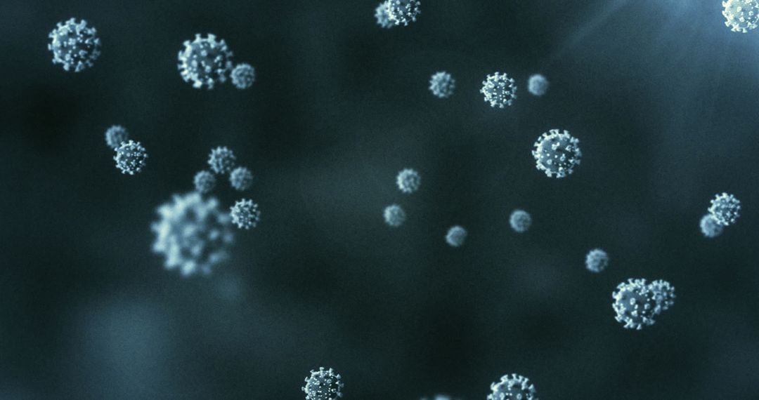 Floating 3D Covid-19 Particles on Blue Background