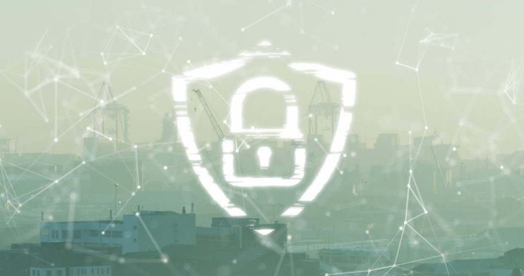 Digital Padlock Laying Over Futuristic Cityscape Background